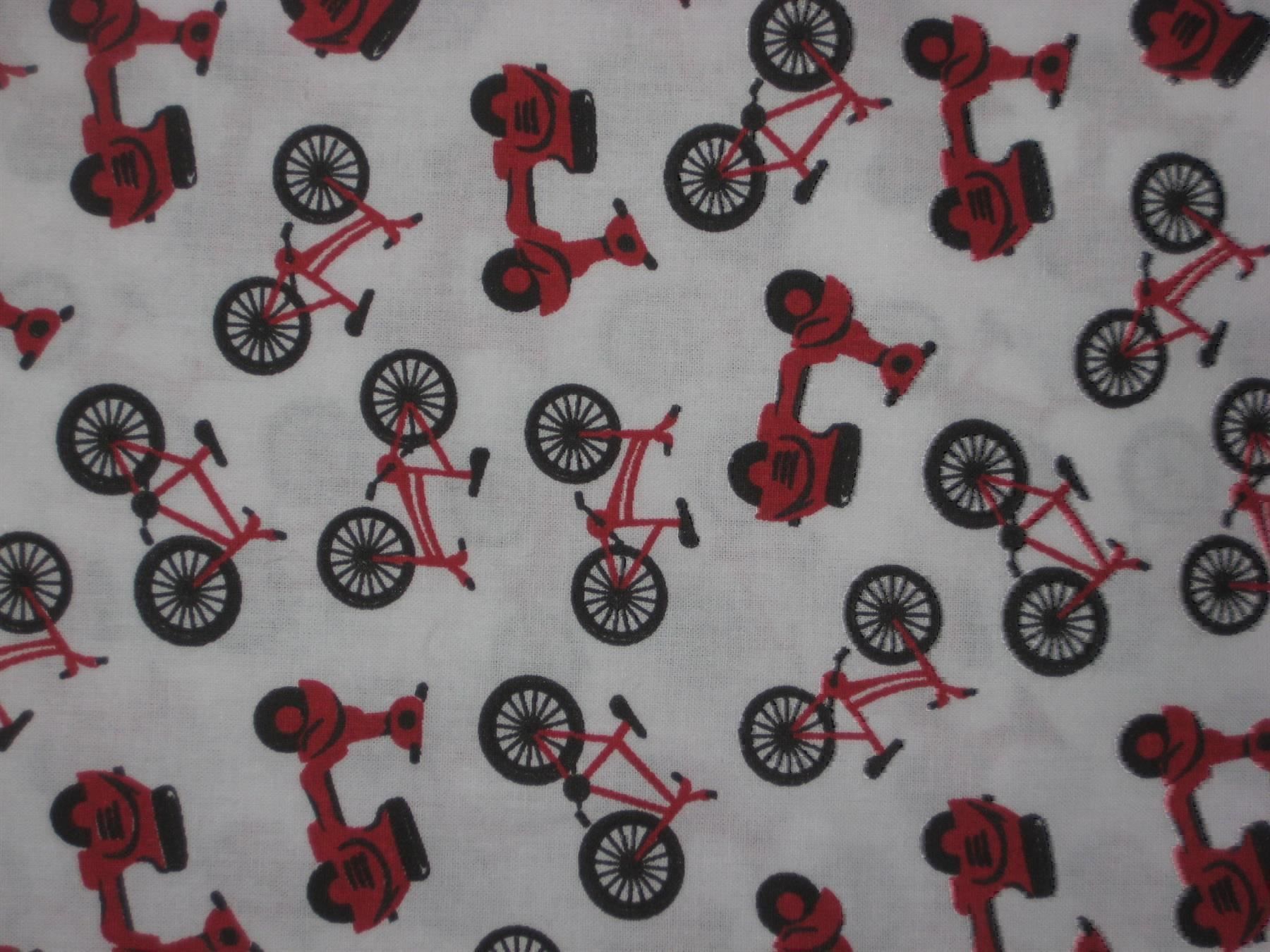 Tessuti: Baumwollstoff weiss mit schwarz/roten Velo/Roller – Nuovo e nell'imballaggio originale da Füllinsdorf venduto da Schlupp 1
