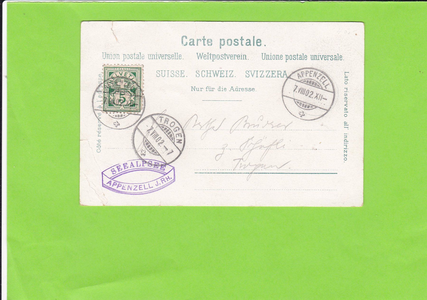 Cartoline postali: Gruss von der Seealp – Usato da St. Peterzell venduto da neckertal 1