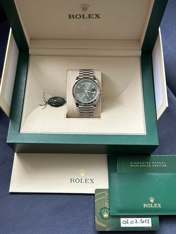 Rolex Uhren: 2023 New 40mm Rolex Day–Date White Gold – Green, ref: 228239 – Neu (gemäss Beschreibung) aus Risch von Zuger2020 1