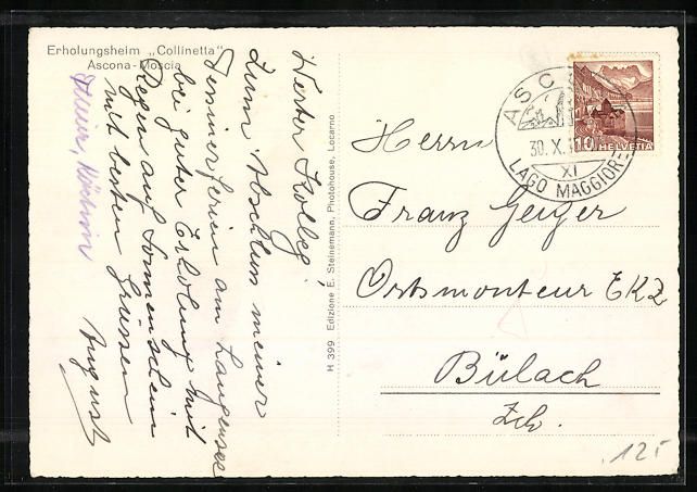 Cartoline postali: Ascona-Moscia, Erholungsheim Collinetta, – Usato da Berlin venduto da bartko-reher 1