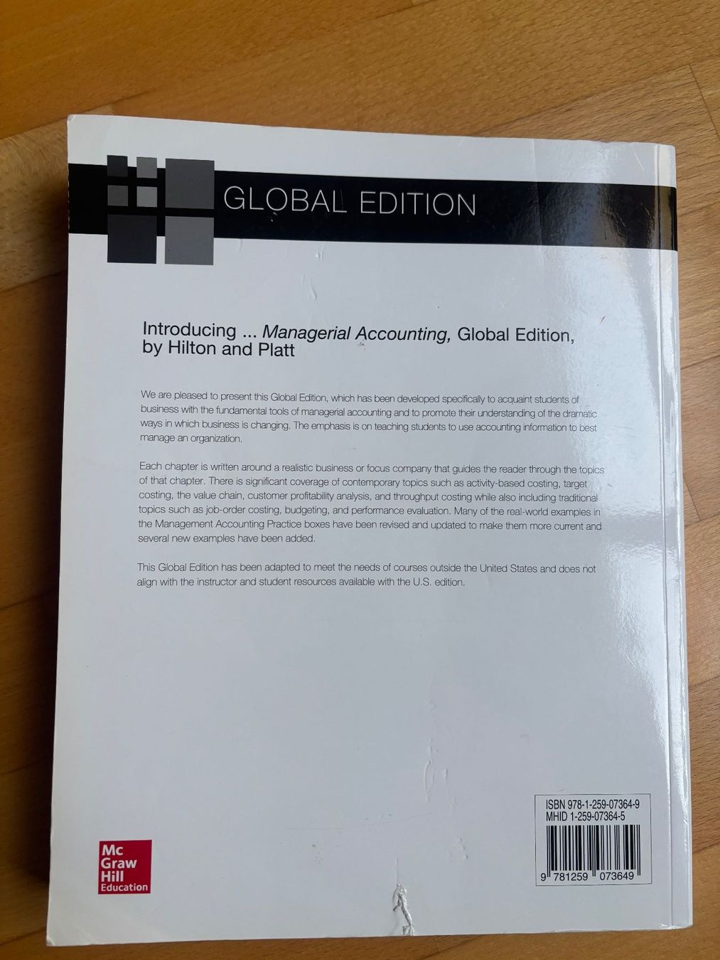 Libri: Managerial Accounting Hilton Platt 10th E - Global Edition – Usato da Villars-sur-Glâne venduto da Swim_bike_run 3