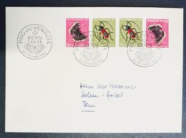 B158) 1953 FDC Juventute 4-Streifen aus Kehrdruckbogen LP