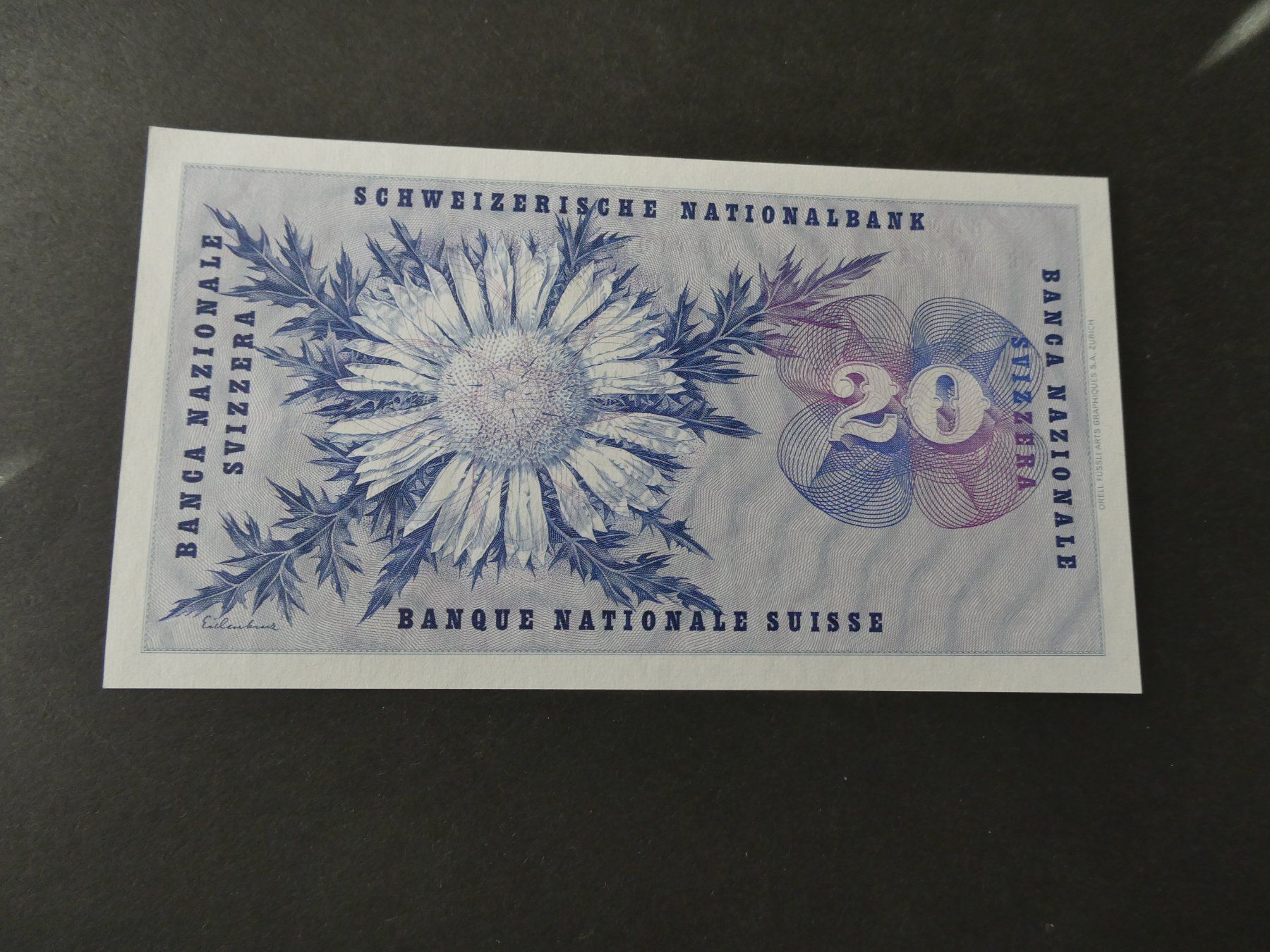 Banconote: Schweiz 1964, 20 Franken ungefaltet – Usato da Hinterforst venduto da Rohusri 1