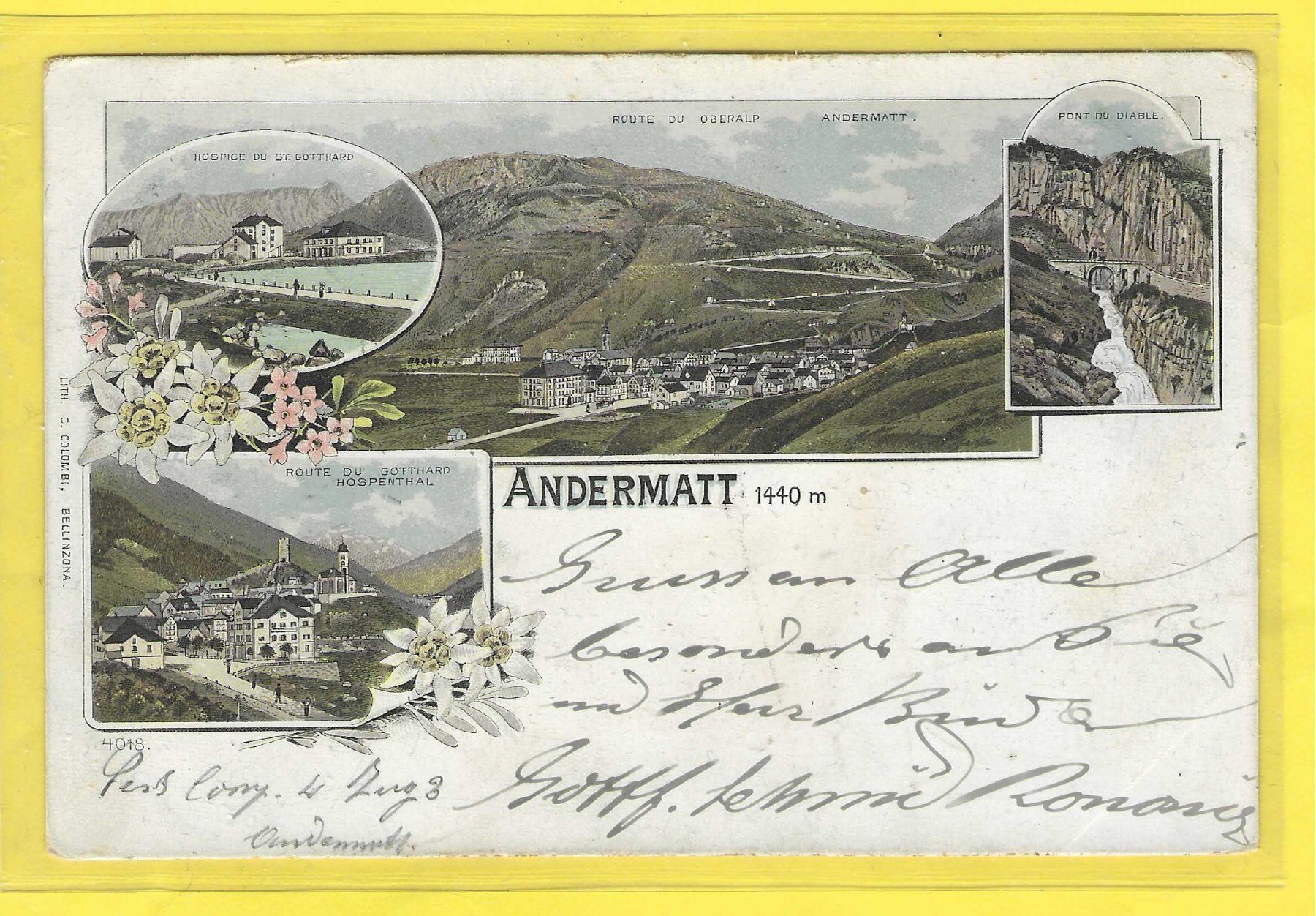 Ansichtskarten: 17.8.1898Litho Andermatt/4-Bild=Gotthardstr,Gsamtbild+Tüfelb – Gebraucht aus Zürich von Hagliweg