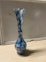Vase vintage en verre bleu et blanc 30cm