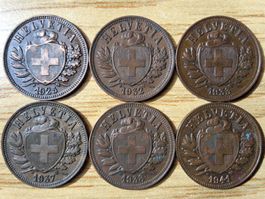 Lot 2 Rappen 1925/41 - Lot 6 Stück!