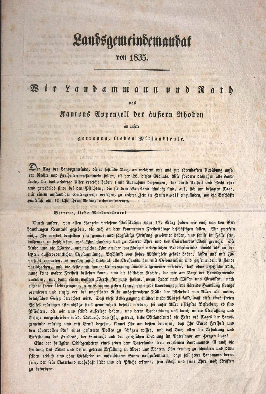 Documenti: Appenzell Landsgemeindemandat 1835 – Usato da Rafz venduto da Helvet32