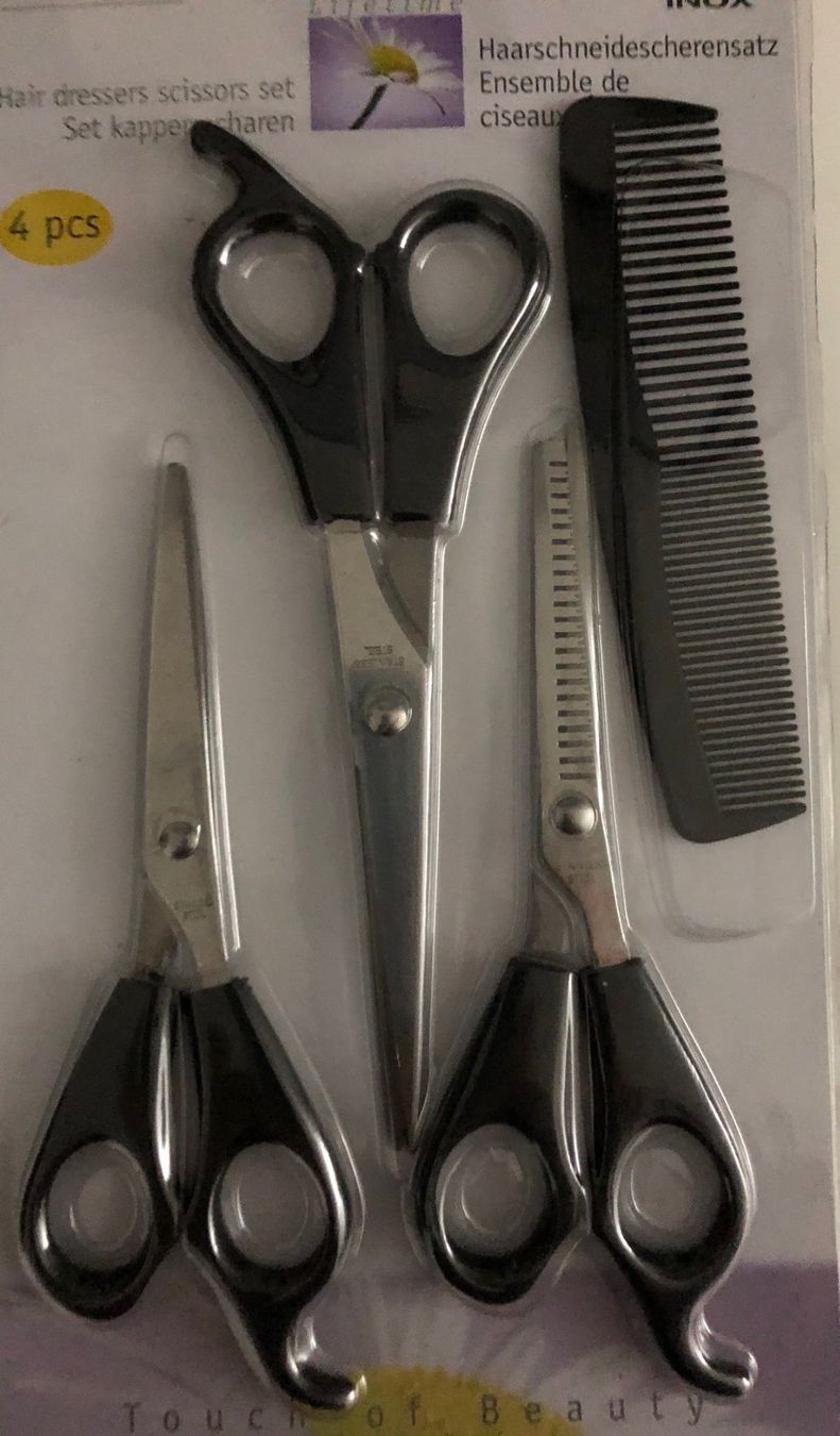 Taglio: Haarschneidescherensatz mit Kamm 4 teilig – Nuovo e nell'imballaggio originale da St. Gallen venduto da schnaeppchen-preise 1