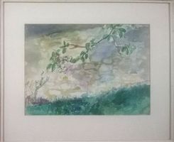 Hans STOCKER : Glycine contre le mur du jardin, aquarelle