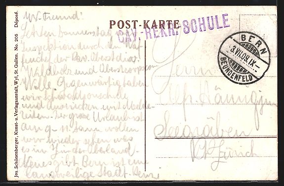 Cartoline postali: AK Bern, Kaserne, Gebäudeansicht, 1909 – Usato da Berlin venduto da bartko-reher 1