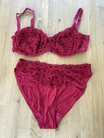 Damen Wäsche Set BH Slip Rot Spitze Grösse XL