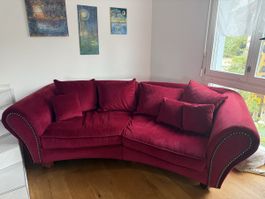 Ecksofa rot Samt mit Ziernieten guter Zustand