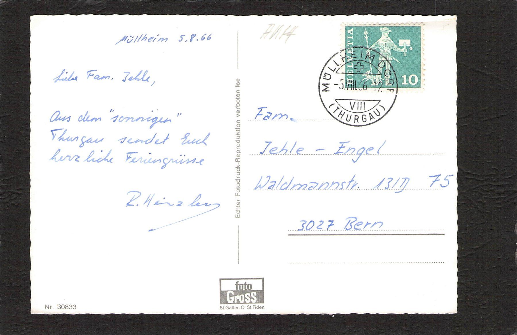 Cartoline postali: Müllheim TG , gel. 1966 – Usato da Reichenburg venduto da Pipo-67 1