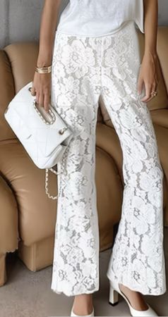 Pantaloni a zampa in pizzo bianco👌tg L-feste👌vacanze