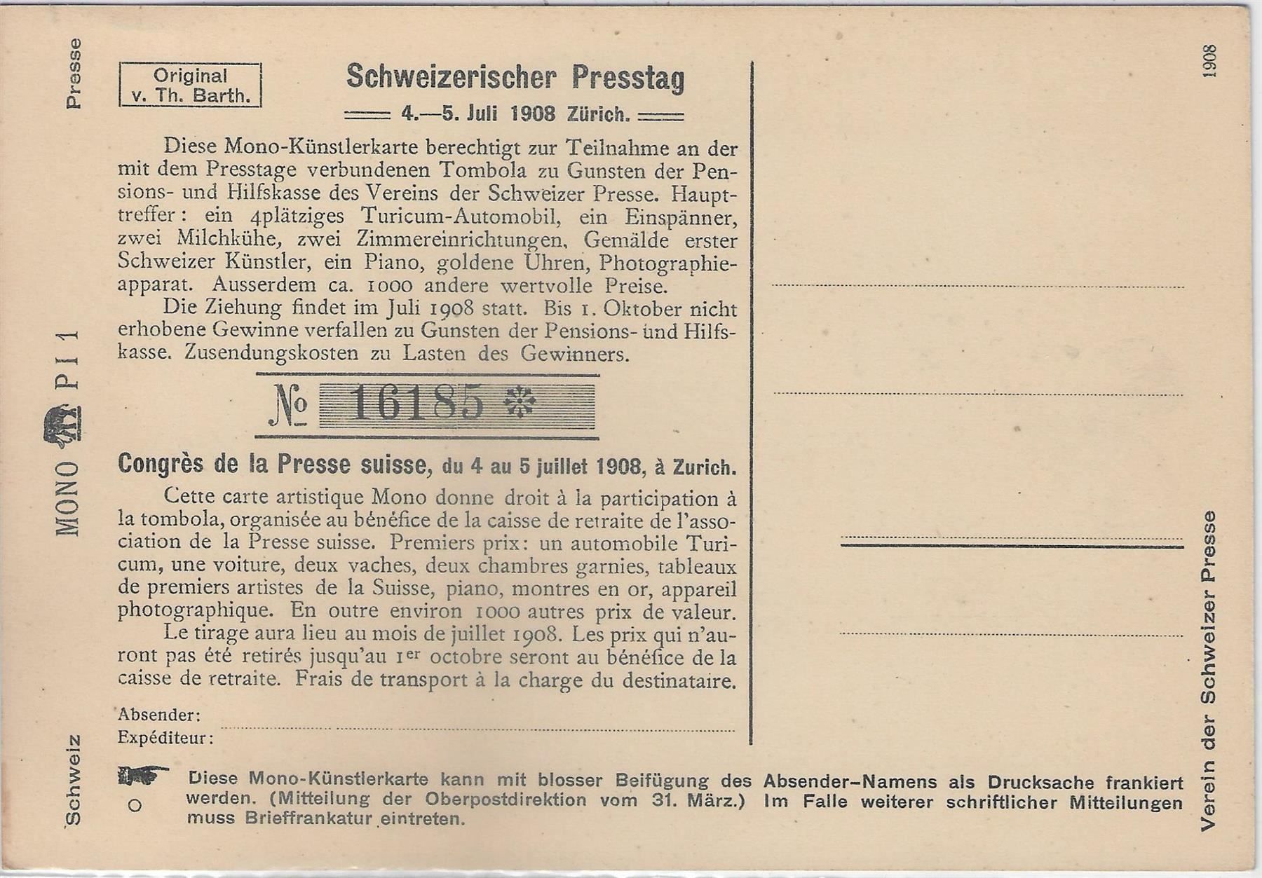 Cartoline postali: Carte Mono - Schweizerischer Presstag – Usato da Ettingen venduto da Kartenplanet 1
