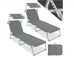 2er Set Gartenliege grau klappbar, stufenlos verstellbares