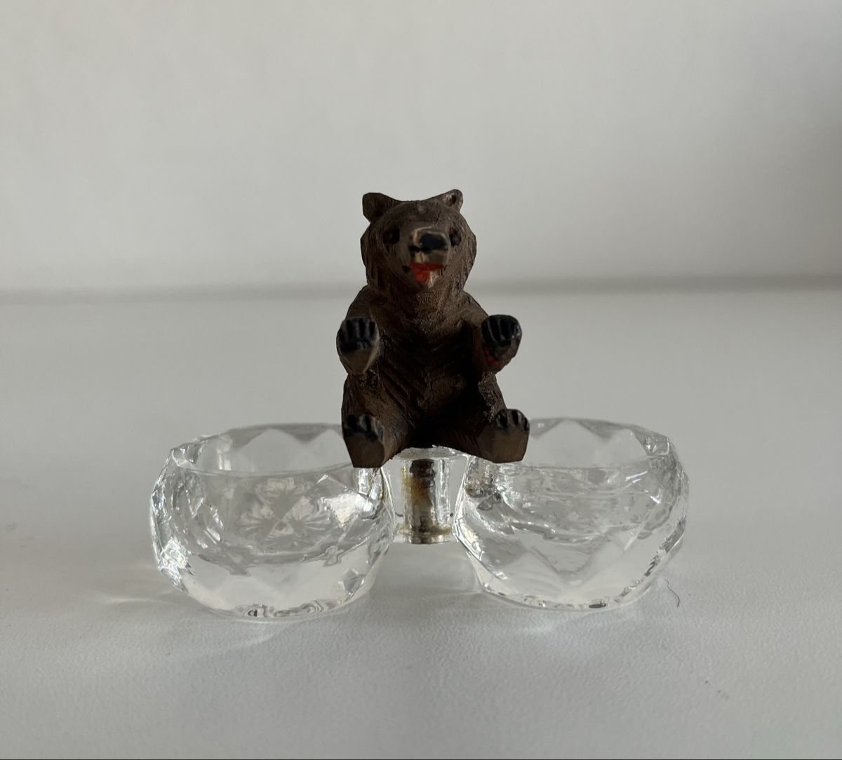 Statuette: Salz und Pfeffer Glastöpfchen mit Holzbär – Usato da Wetzikon ZH venduto da seli03