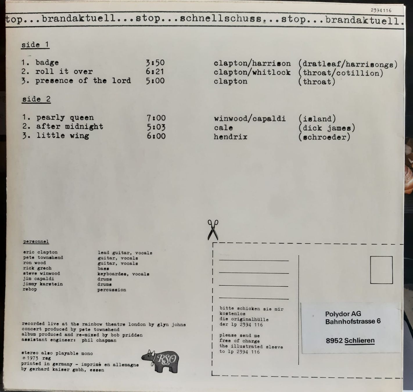 Dischi in vinile: ERIC CLAPTON: Rainbow Concert  RSO:  2394 116 – Usato da Frick venduto da kyb_yq8h 1