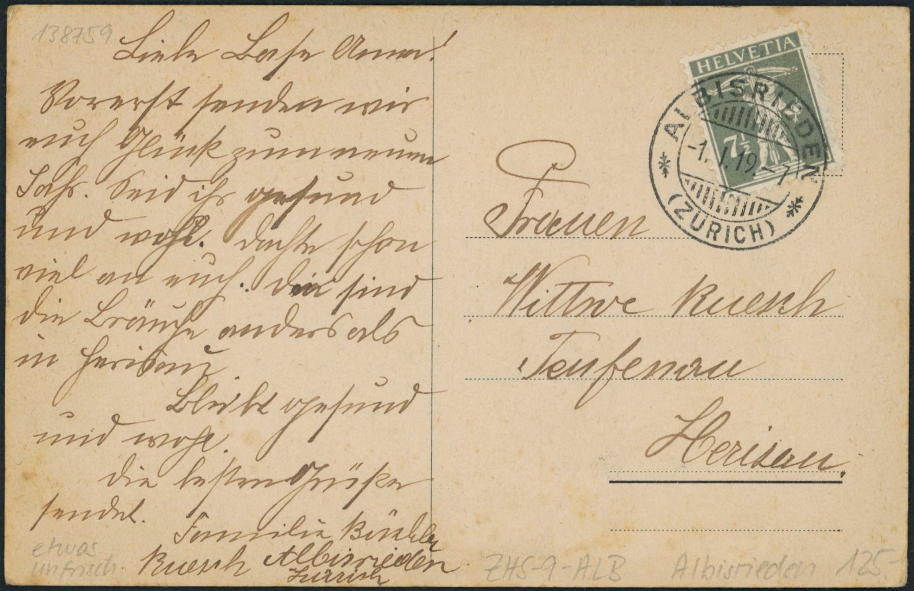 Cartoline postali: ZHS Albisrieden - Zürich – Usato da Schindellegi venduto da dolpitz 1