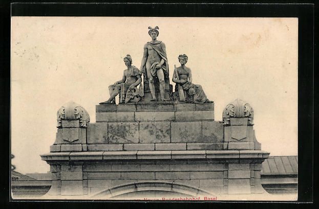 Cartoline postali: AK Basel, Bundesbahnhof, Statuen, 1907 – Usato da Berlin venduto da bartko-reher