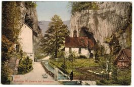 AK Einsiedelei St. Verena 1910, gelaufen nach Münsingen