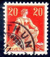 HELVETIA MIT SCHWERT 20 RP STEMPEL ÜBER ECK THUN -98