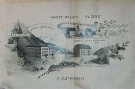 Riederalp 3 Hotels Lithographie um 1890