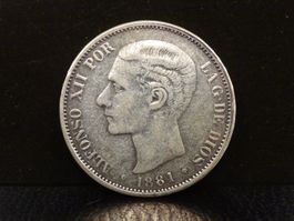 REPLIKA einer antiken Silbermünze  5 PESETAS 1881 ESPANA
