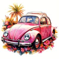 🚗 Retro VW Käfer Transfer-Aufkleber – Rosa Nostalgie! 🌸