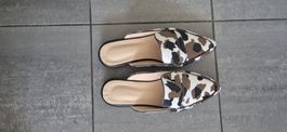 Kuhfellmuster beige/braun/schwarz Spitze Damenschuh 