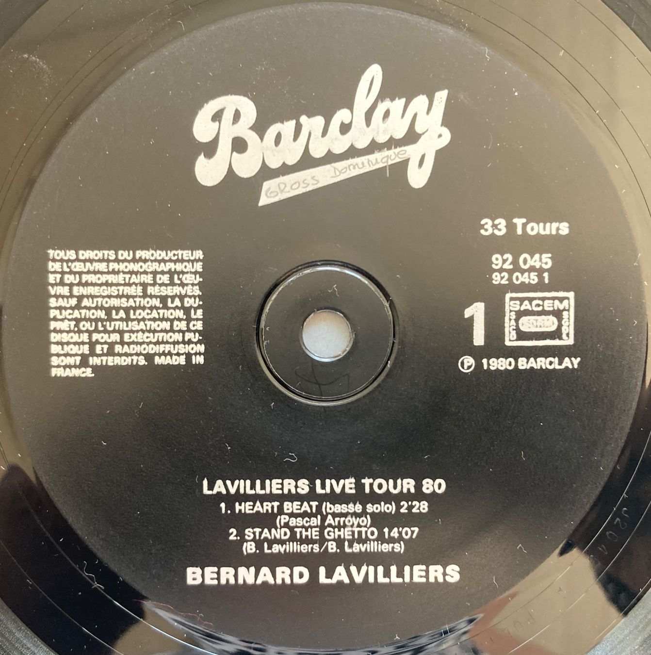 Dischi in vinile: BERNARD LAVILLIERS - LIVE TOUR 80 – Usato da Poliez-Pittet venduto da Newtown-Records 6