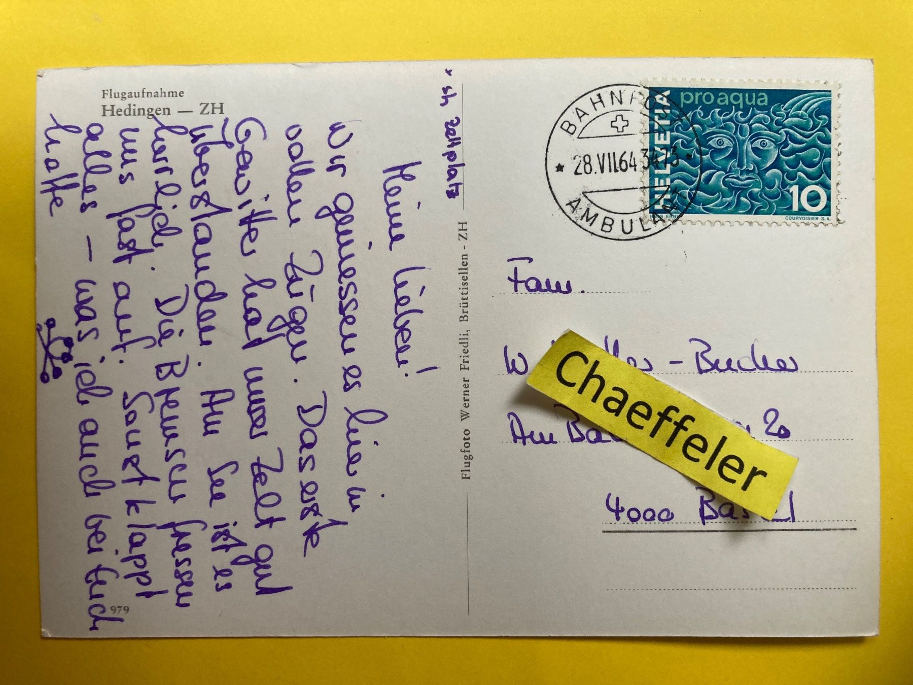 Cartoline postali: 1964 Flugaufnahme Hedigen ZH – Usato da Zürich venduto da Chaeffeler 1