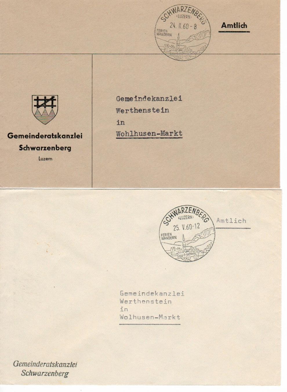 Tutti i francobolli: 2 Briefe Schwarzenberg - Amtlich – Usato da Wolhusen venduto da Curver9