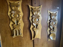 Holzschnitzereien Figuren Wanddeko Set 3 Stücke Vintage