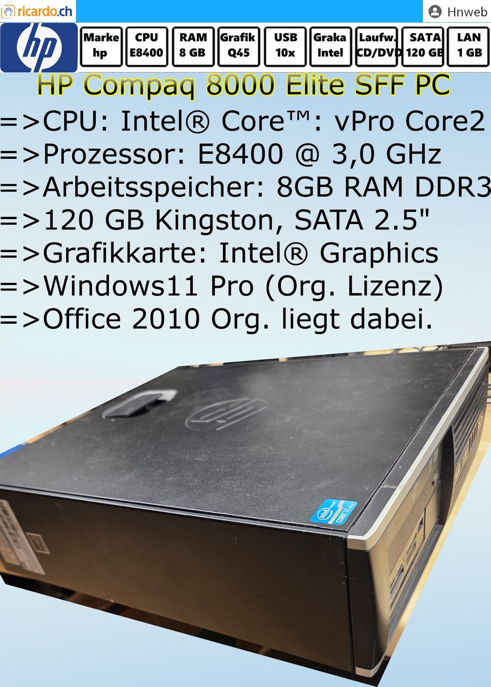 Hewlett Packard PCs: PC HP Compaq 8000 Elite SFF PC – D'occasion à Kaisten par Hnweb 2