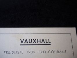 VAUHALL Preisliste 1939