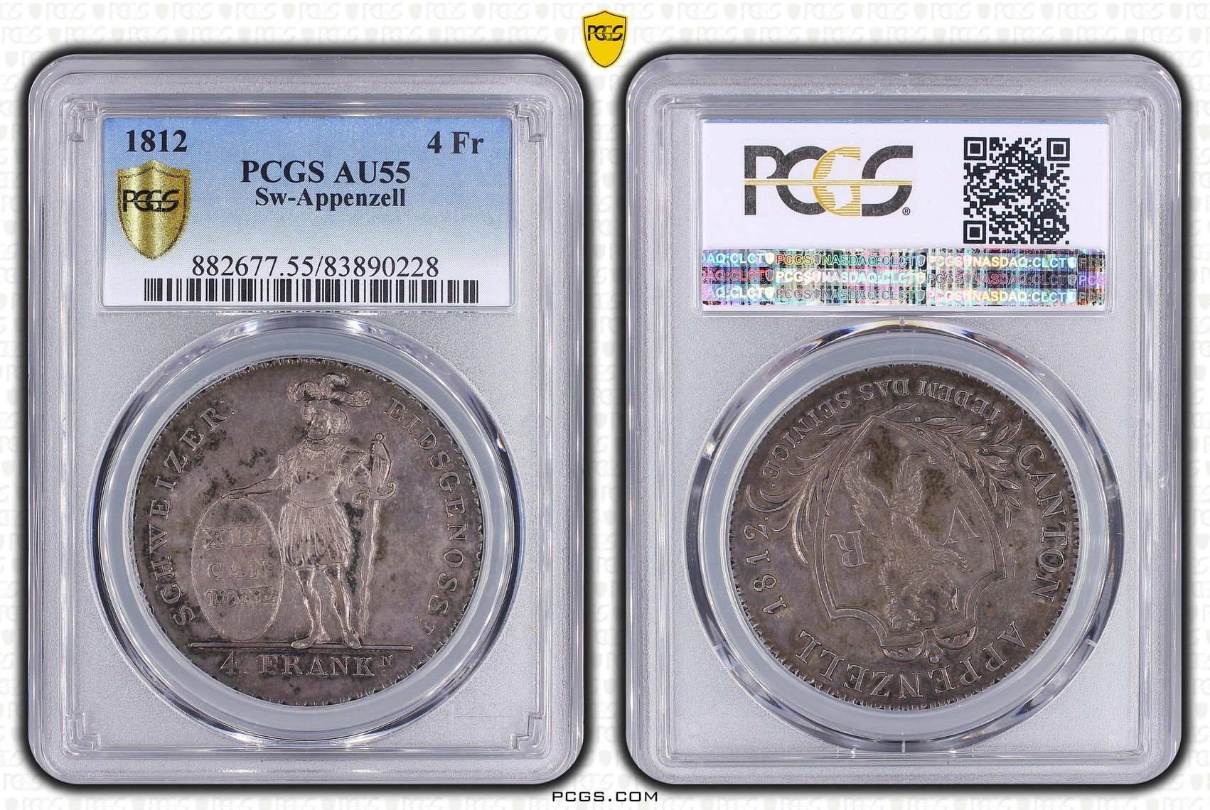 Alle Münzen: AU55 - 4 francs Appenzell 1812 – Gebraucht aus Meyrin von menelaos77