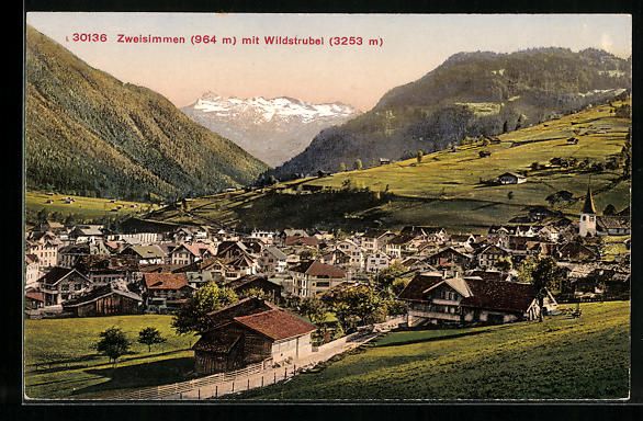 Cartoline postali: Zweisimmen, Ortsansicht mit Wildstrubel – Usato da Berlin venduto da bartko-reher