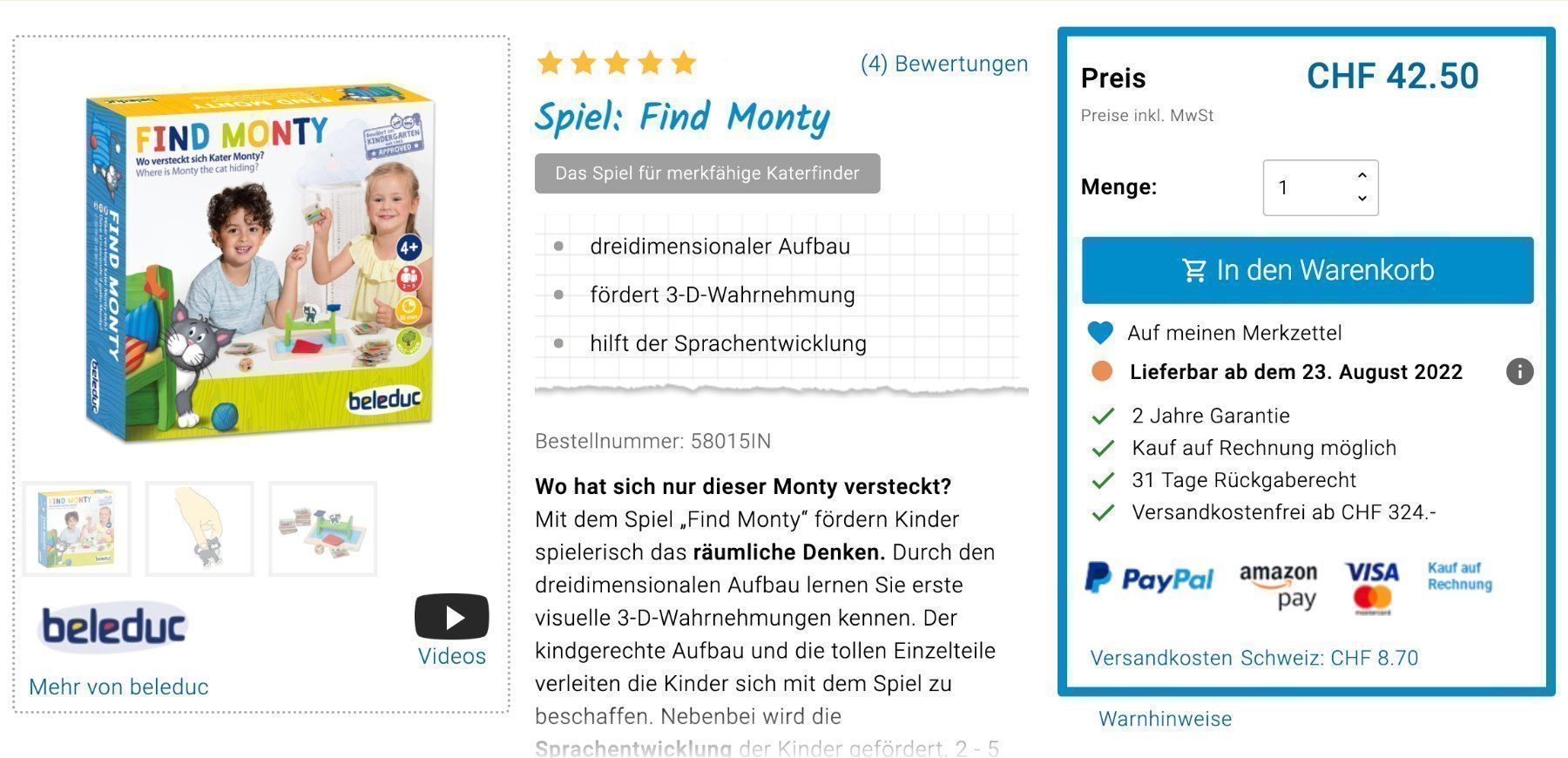 Spiele: FIND MONTY! von beleduc, neu – Neu (gemäss Beschreibung) aus Rothenburg von Kaulquappe55 1