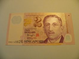 Seltene Singapore 2 Dollar (ND 2006-2024), P-46, Bankfrisch