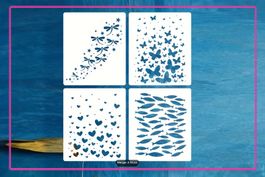 4 x Malschablone Libelle, Herz, Fisch + Schmetterling 17,7x