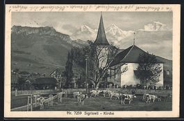 Sigriswil, Kirche mit weidenden Kühen