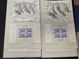 Briefmarken Blätter mit Gebirgsmotiv und Unterschrift
