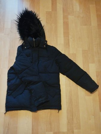 Blaue Winterjacke mit Kapuze, Grösse 34