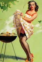 Blechschild-PIN UP GIRL AM BBQ GRILL