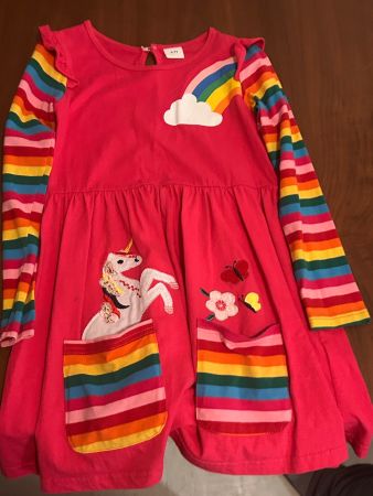 Mädchenkleider Einhorn Regenbogen Grösse 122