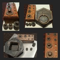 Antike Gewichte Set mit Holzkasten und grobem Gewicht