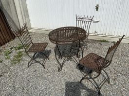 Gartentisch, 3 Stühle, Metall, Shabby Chic