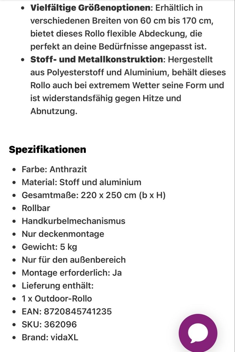 Tende: Sonnenschutz Rollon – Nuovo e nell'imballaggio originale da Vordemwald venduto da Zafira44 3