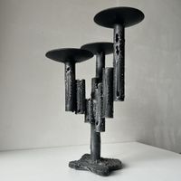 Brutalist Metal Candelabra 3 arm 1970s